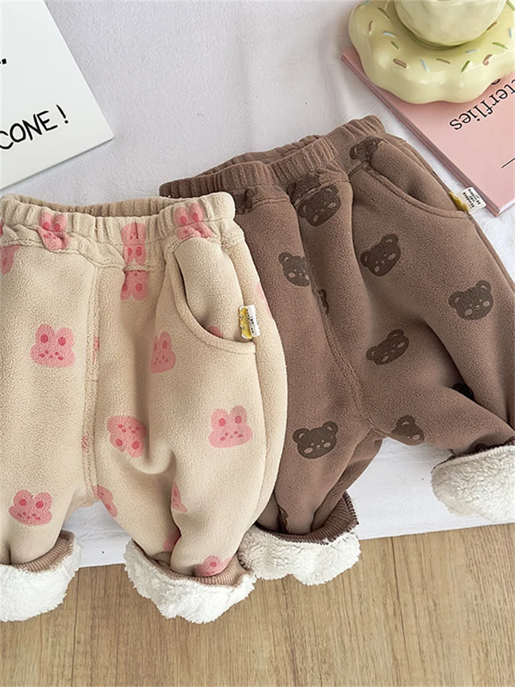 Thiened Fce Autunno Inverno Nuovi pantaloni sportivi casual per neonati e bambine Pantaloni in cotone caldo e carino