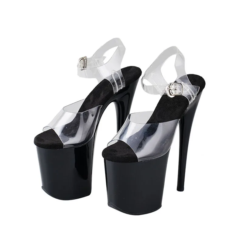 

Новые летние бежевые женские сандалии с верхом из ПВХ 20 см/8 дюймов, пикантная обувь для танцев на пилоне, обувь на платформе с пряжкой и ремешком, тонкие высокие каблуки, размер 34-46