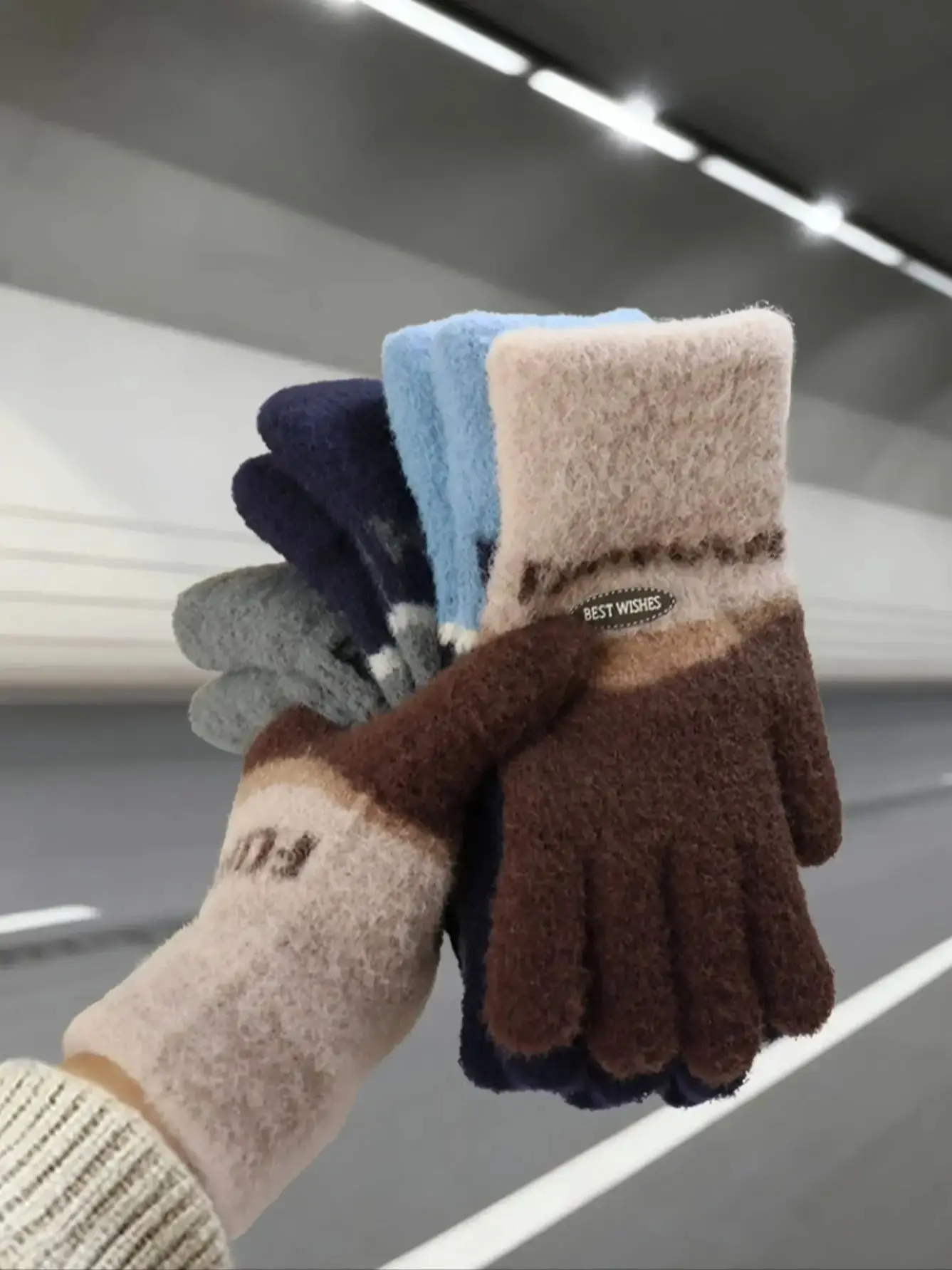 AliExpress nanatongxue Touchscreen Cotton Gloves for Men, Winter Warm Fleece-Lined Thick Knitted Gloves for Cycling, Unisex Cold-Proof Gloves