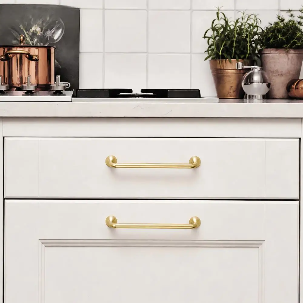 Cabinet Pull Handle Brushed Brass Gold Solid Zinc Alloy French Mid Century Luxury Wardrobe Drawer Furniture Door Pull Knob