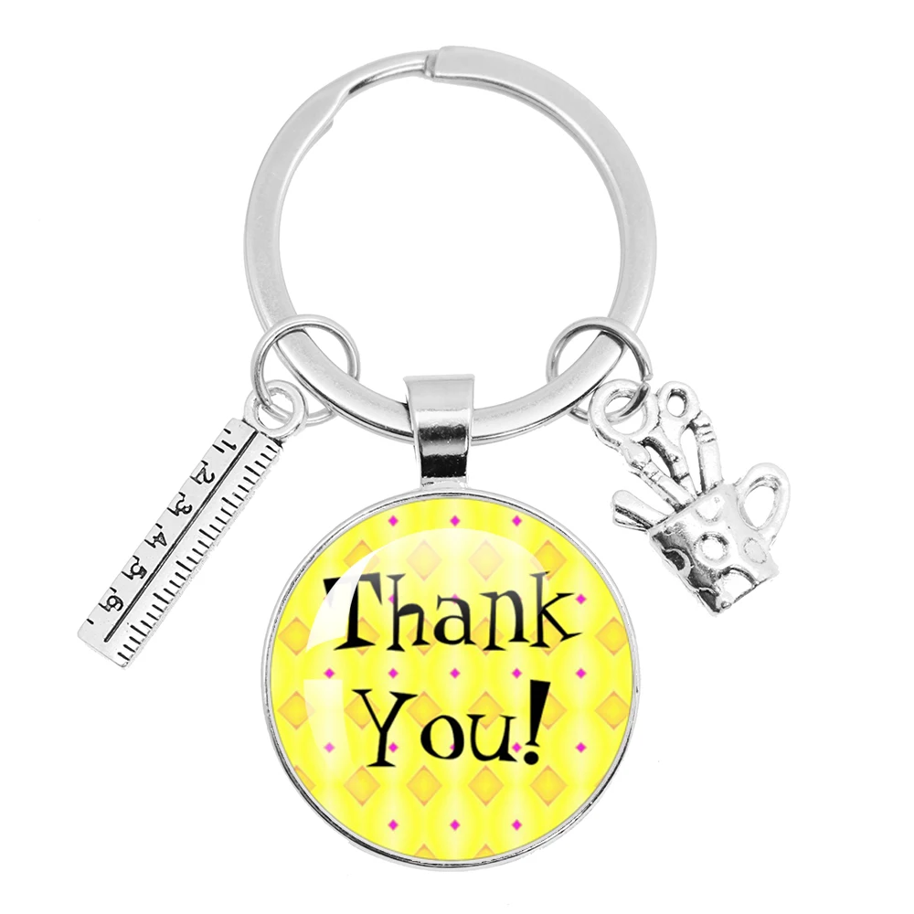 Teacher's day French Merci Maitresse Gifts Thank You Keychain Ruler And Pen Holder Pendant Custom Keychain Gift