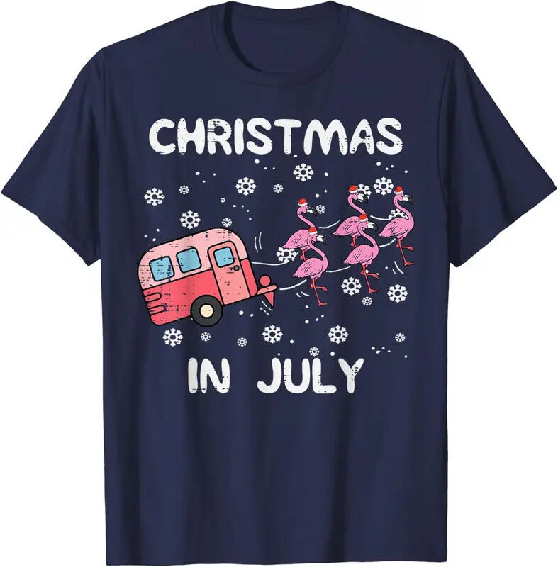 Christmas In July Flamingo Trailer Summer Camp Funny Unisex T-Shirt Anime Graphic T-shirts for Men Clothing Women Tees High Qual