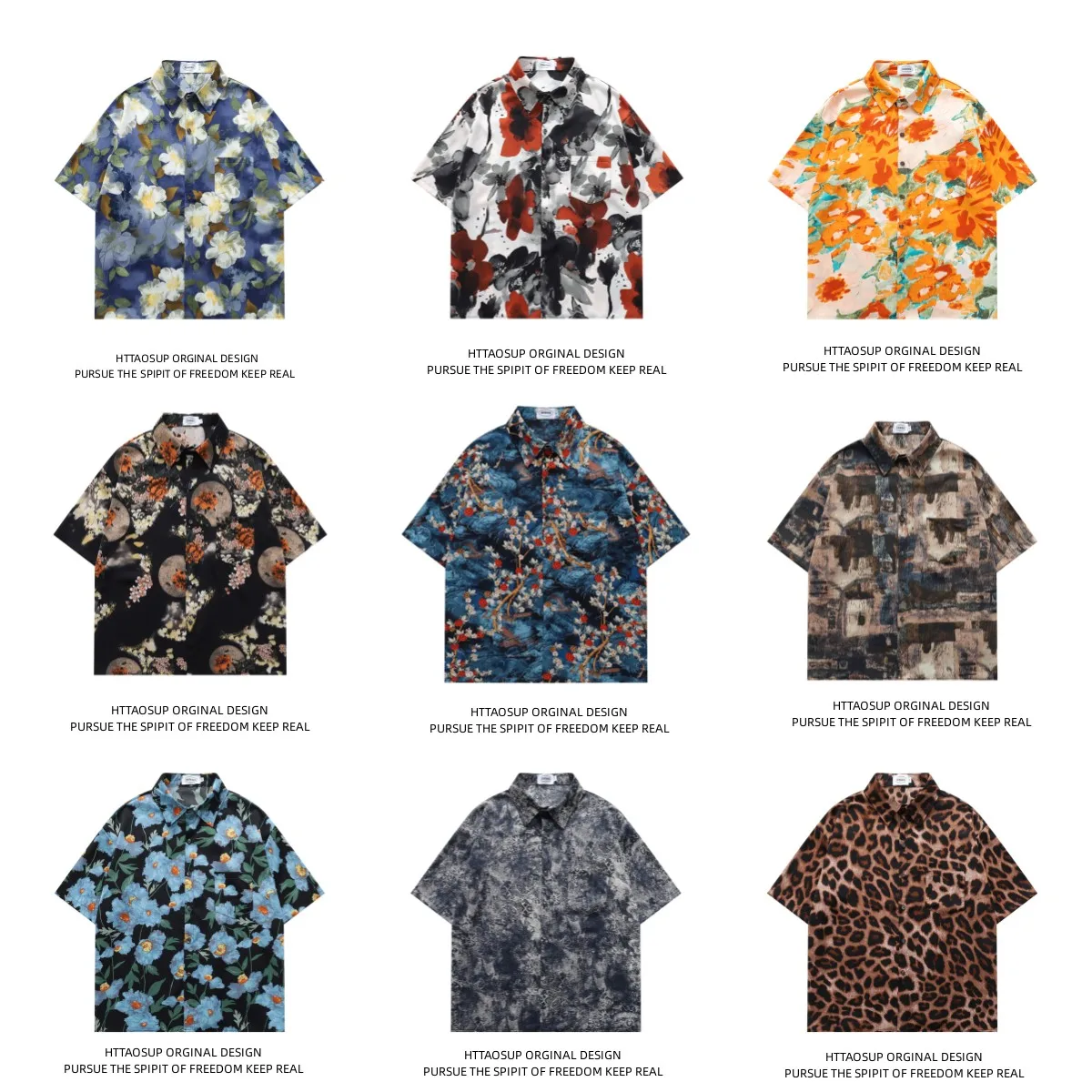 

HTTAOSUP Summer Floral Print Short Sleeve Casual Shirt Loose Fit Unisex Vintage Couples Shirt Comfortable Breathable Polyester