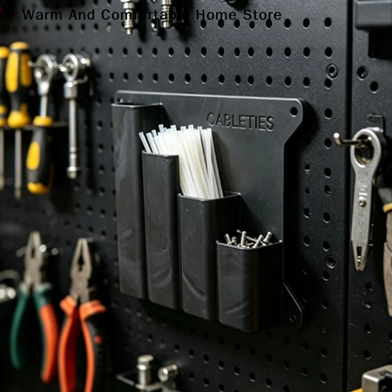 【W】1Pcs Plastic 4 Grids Zip Tie Storage Rack Metal Wire Rope Organizer Black Wall Mounted Zip Tie Storage Box Home Accessories
