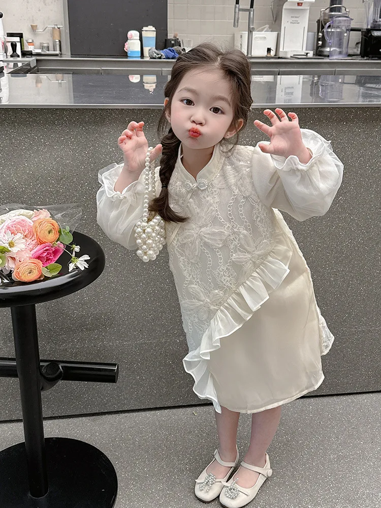 

Girls' Cheongsam 2024 Baby Girl Clothes Dress Spring And Autumn New Chinese Hanfu Kids' Skirt