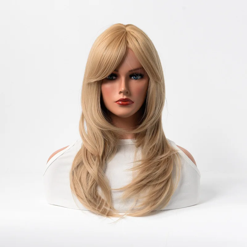 

European and American wig headgear eight-character bangs gradual change color long curly hair female wigs chemical fiber high te