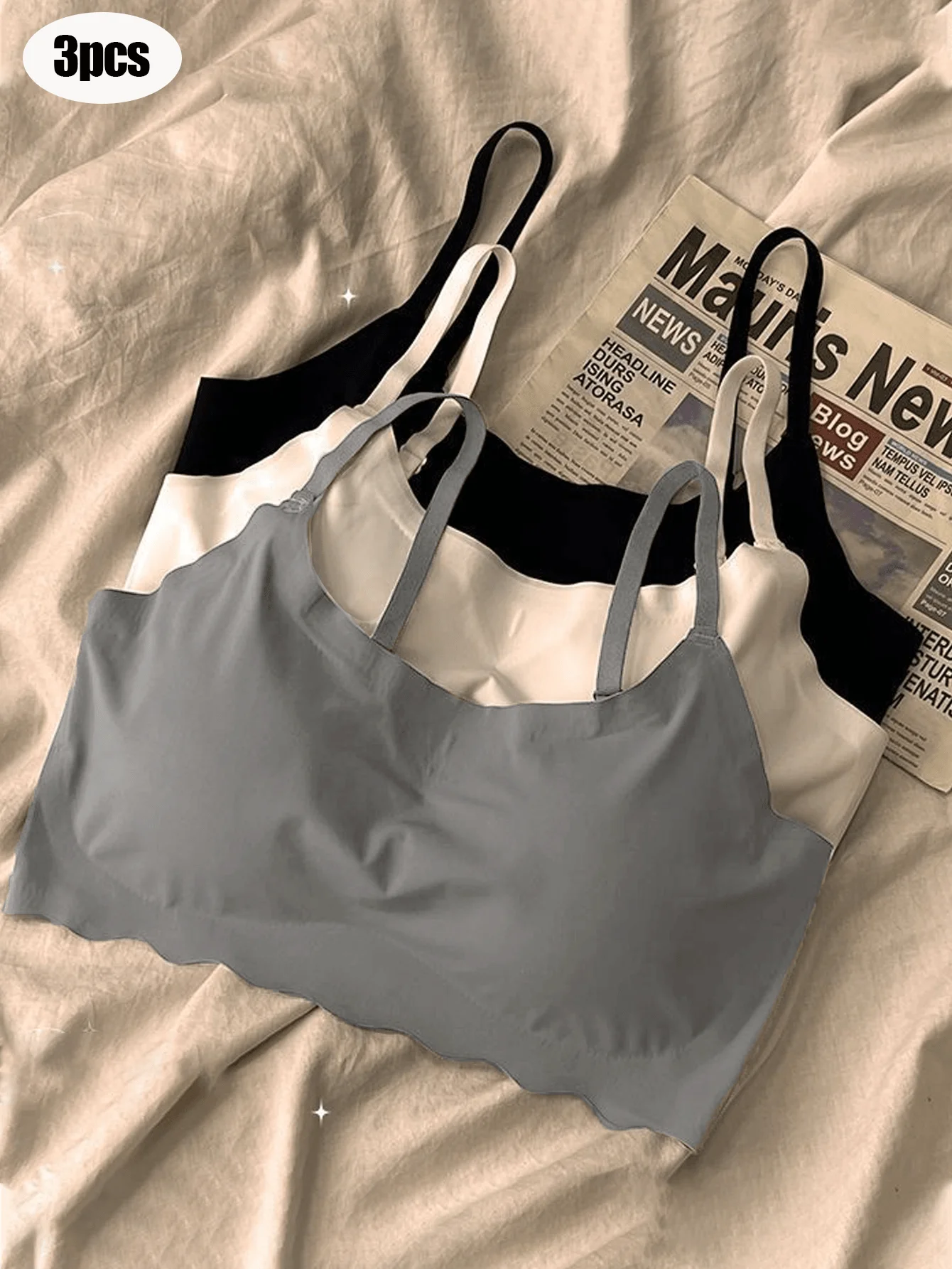 3pcs Women's Seamless Sports Backless One-Piece Bralette with Padded Cup for Women