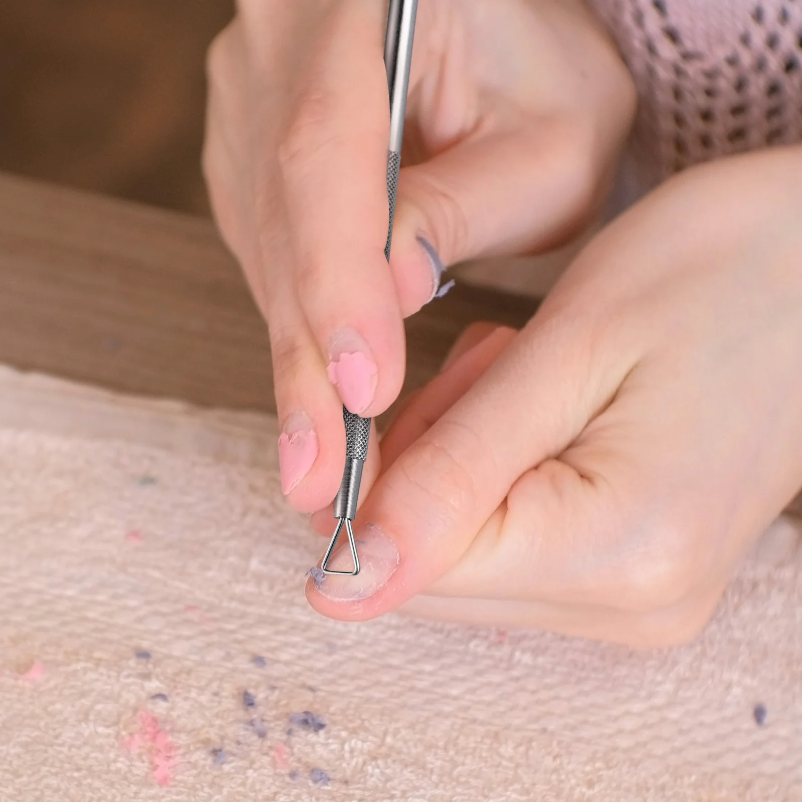 4 pezzi in acciaio inossidabile per rimozione nail art, triangolo, pelapatate per cuticole, per raschiare lo smalto gel, manicure, uso in salone, argento
