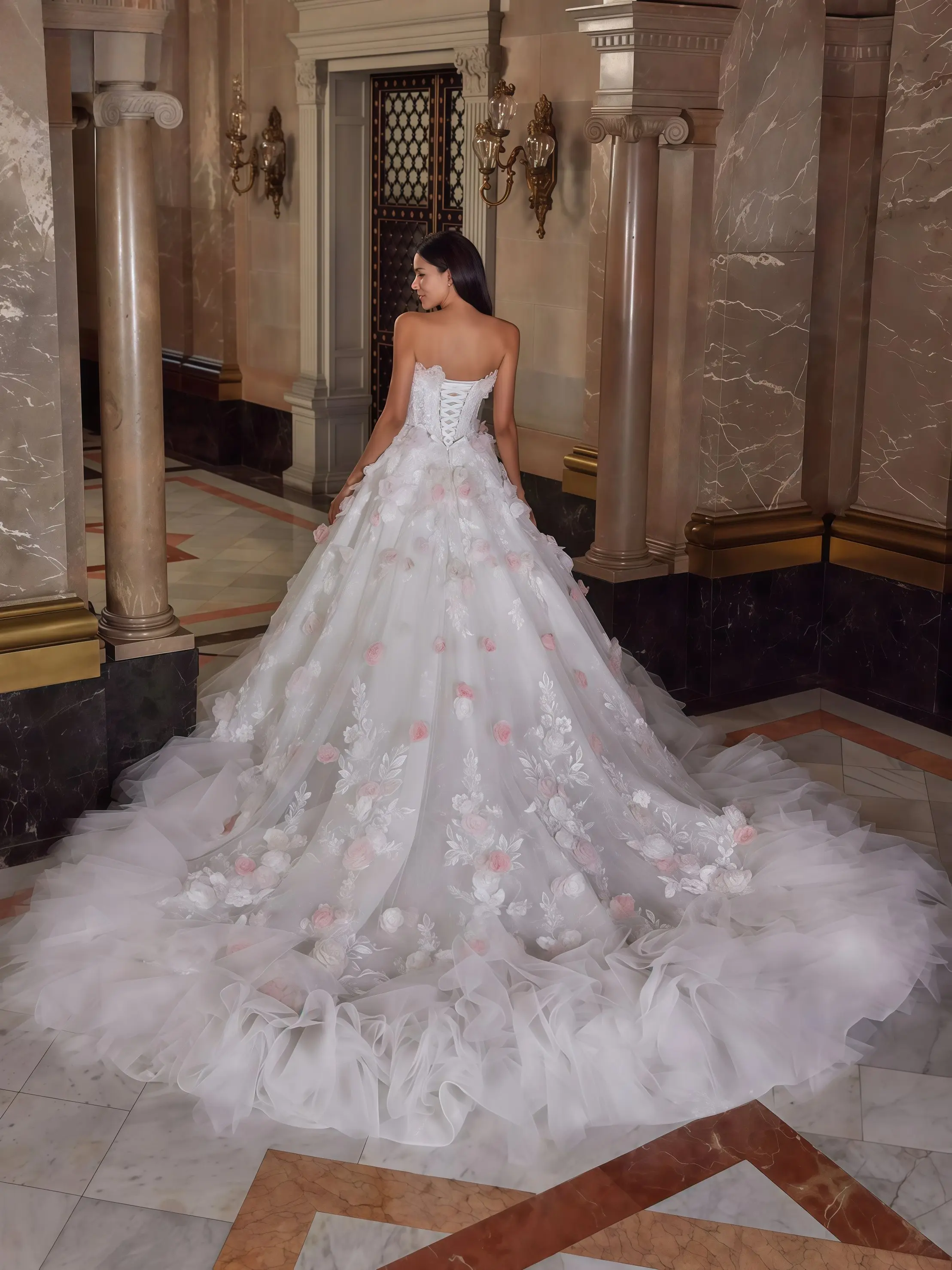 Customized Exquisite Off-Shoulder Long-Sleeve Wedding Dresses Romantic Bridal Gowns Stylish 3D Floral Floor-Length Wedding Gowns