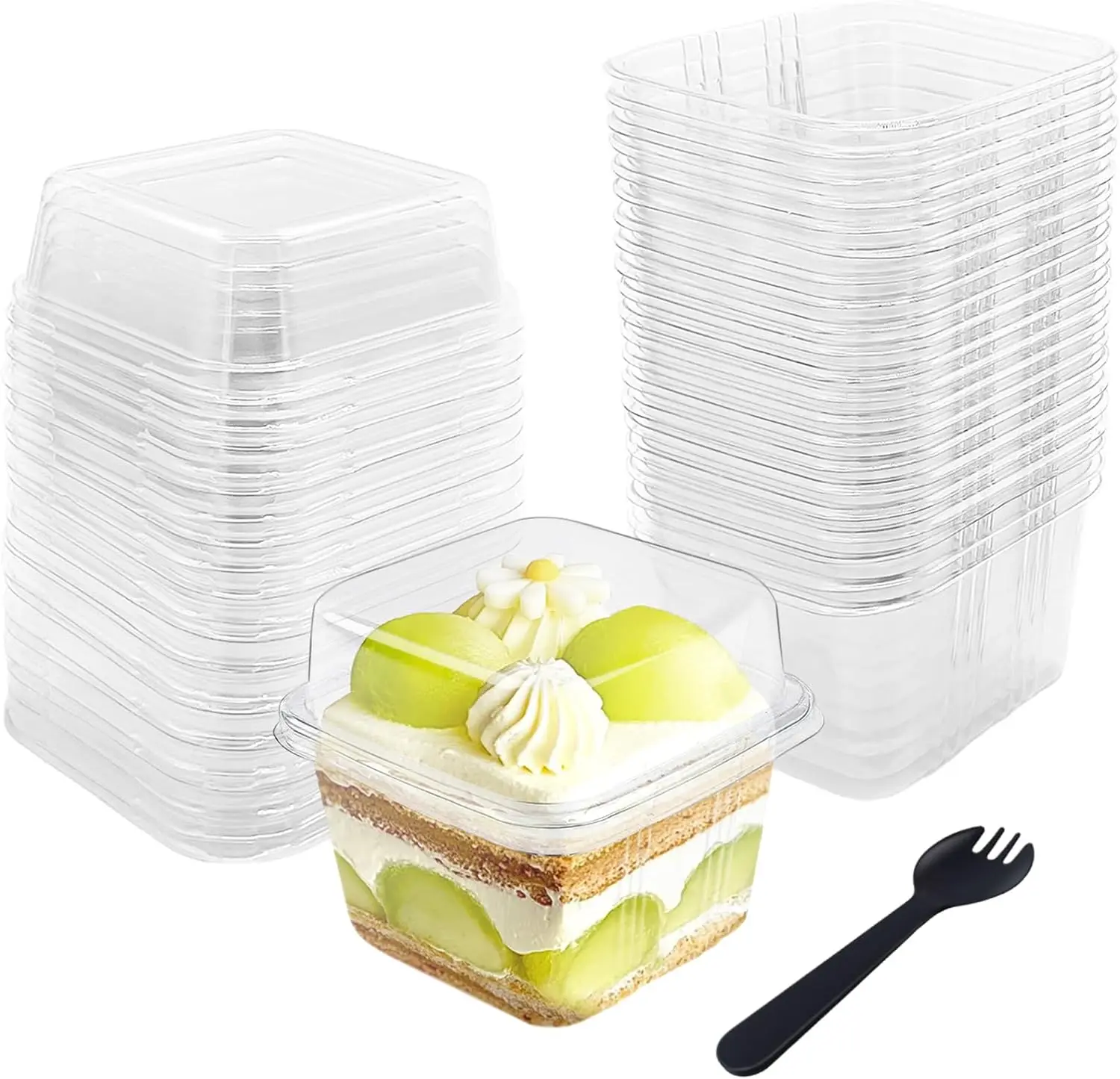 8 oz Square Clear Plastic Yogurt Dessert Cups with Lids for Mousse, Fruit, Banana Pudding Cups