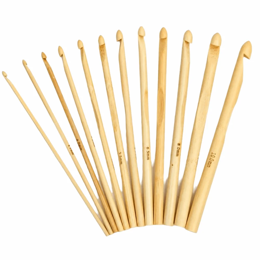 12pcs 3 to 10mm Bamboo Crochet Hooks Single Point Weaving Tools Bamboo Knitting Needles Set Carbonized Bamboo