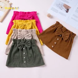 Summer Girls Solid Color Skirts Children's Princess Dress Bow Button Design Sweet Clothing Comfortable and Breathable