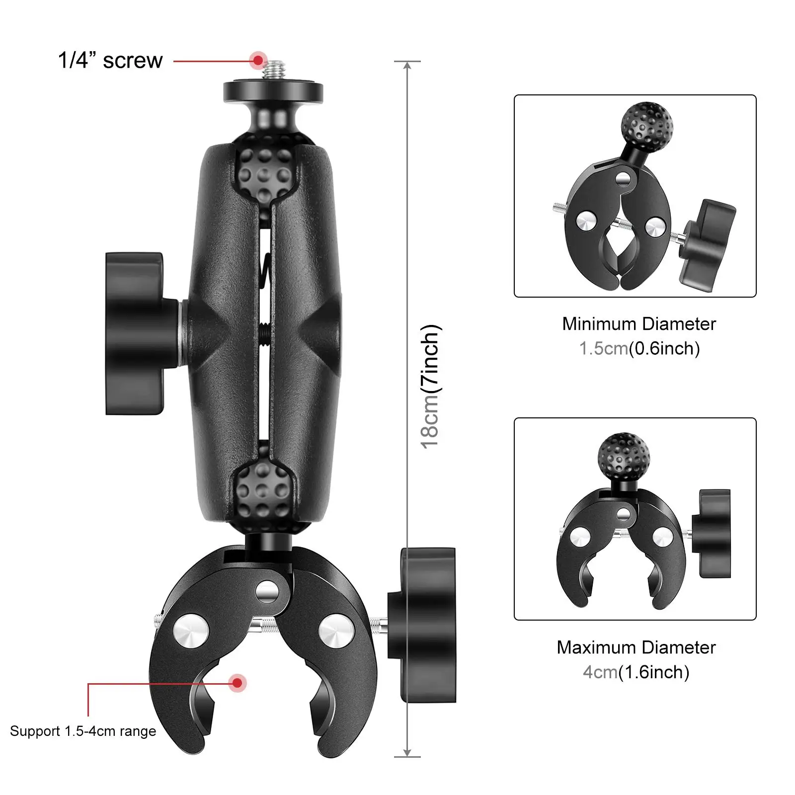 PULUZ Motorcycle Crab Clamp Handlebar Fixed Mount Holder for DJI / Insta360 and Other Action Cameras