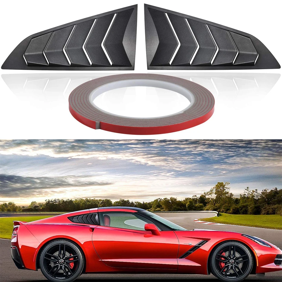 TML Side Window Louver Cover Sun Shade Vent for 2014-2019 C7 Corvette Sunshade Cover in GT Lambo Style (Matte Black)