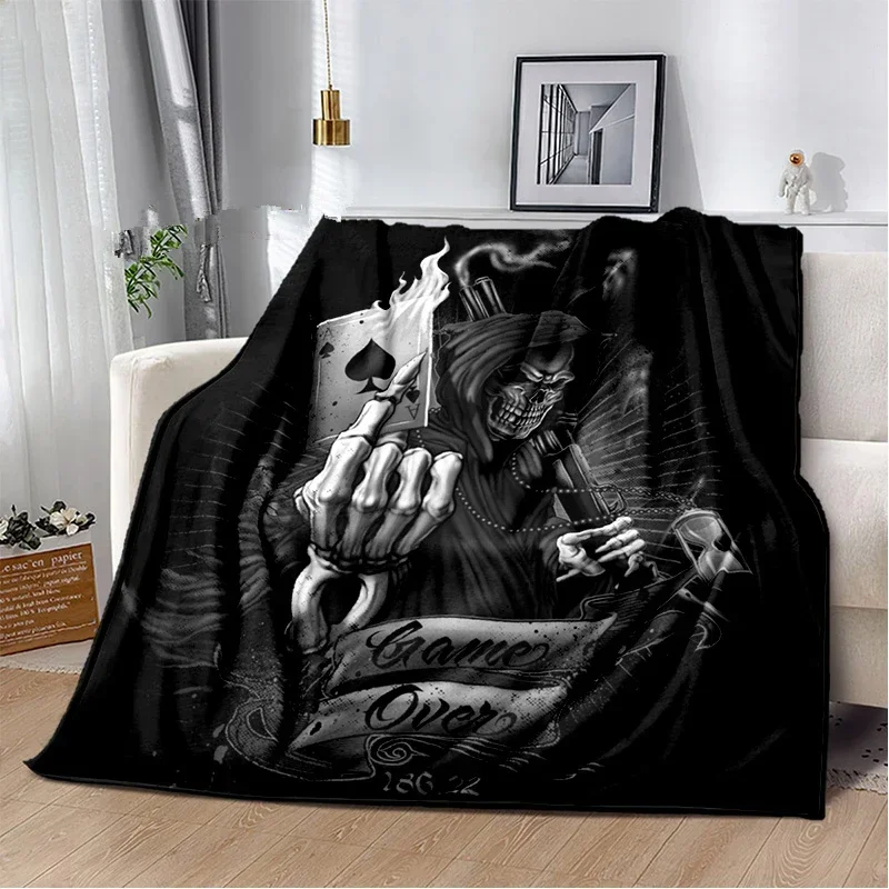 

3d Printed Blanket Skull Series Poker Flower Blanket Quilt Travel Bedding Sofa Couch Bed Bedspread for Children Birthday Gift