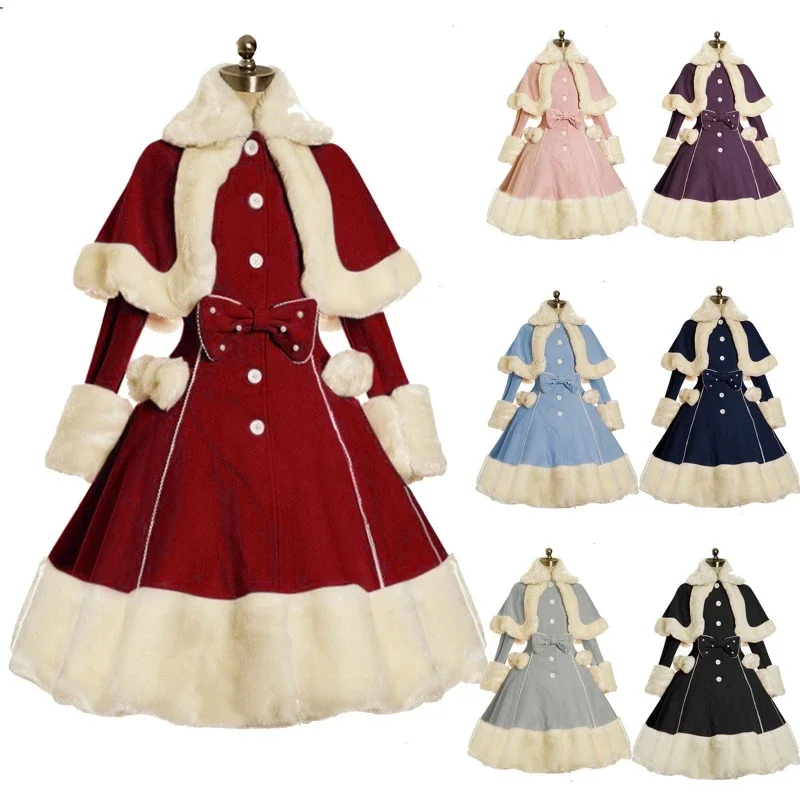 Christmas Cos Costume European-style Retro Palace Princess Stage Performance Windproof Warm Waist Comfortable Soft Cos Costume