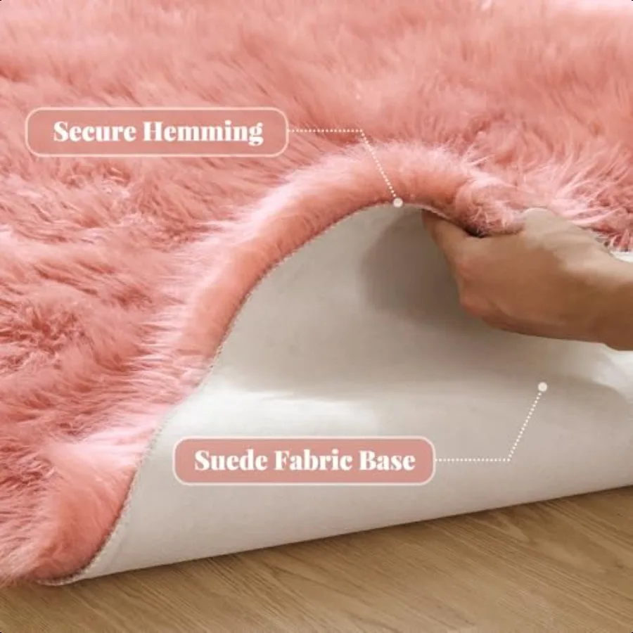 Pink Fluffy Sheepskin Fur Area Rugs for Bedroom Washable Furry Carpet Rug for Living Room Faux Fur Rug 2x3 Nursery