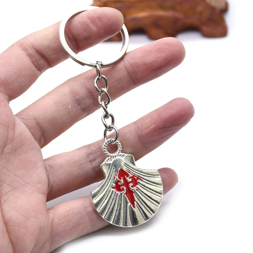 Santiago Shell Key Chain Red Cross Pendant Keyring Religious Church Gift