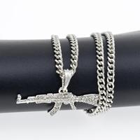 Crystal Ak 47 Rhinestone Bling Chain Necklace Fashion Creative Hip Hop Submachine Gun Pendant Necklace Women Men Rapper Jewelry