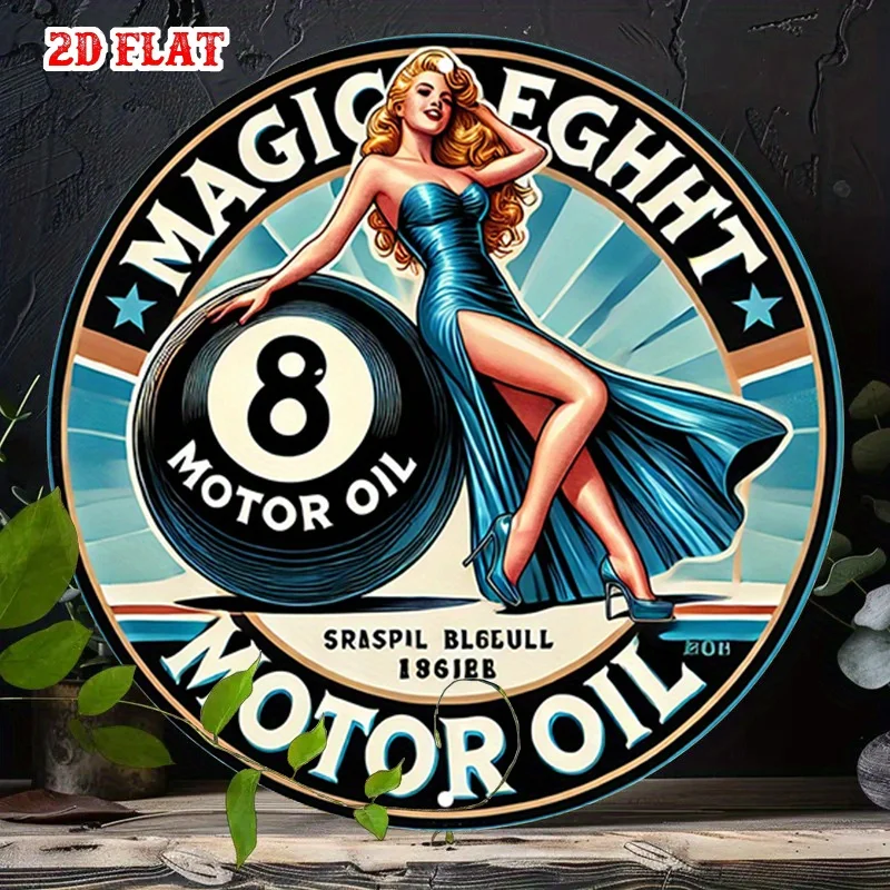 2D flach, 1 Vintage-Damen-Holzschild – eine kreisförmige Wanddekoration aus Holz im Retro-Stil der 1940er Jahre