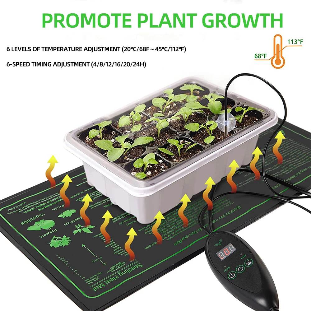 SixStage Adjustable Seedling Temperature Heat Mat Indoor Plants Germination Waterproof Heating Pad Propagation Clone Starter Mat