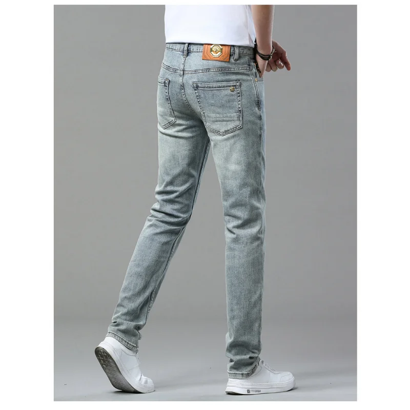 Pantalones vaqueros ajustados Retro para hombre, Jeans elásticos de verano, informales de negocios que combinan con todo, color azul claro, novedad de 2024