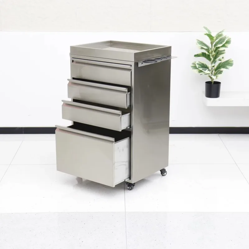 

Specialized Stainless-Steel Tool Trolley for Hair Salons & Barbershops File Cabinet Also Known As Perm Rod Trolley