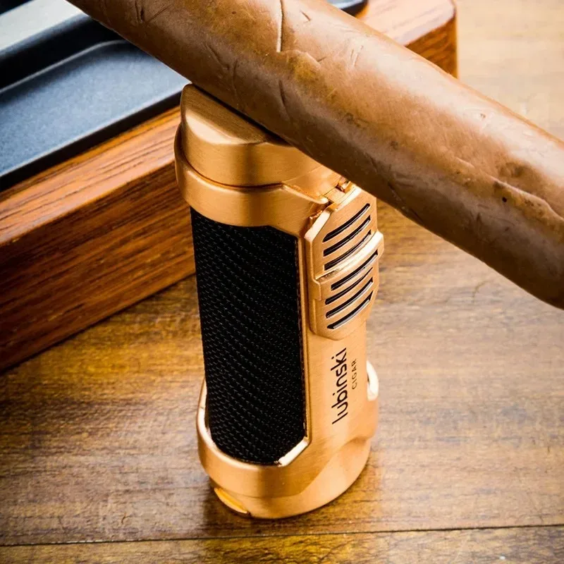 

LUBINSKI Alloy Metal Windproof Cigar Lighter Portable Outdoor Turbo Lighter Personalized Butane Gas Torch Jet Lighter Men's Gift