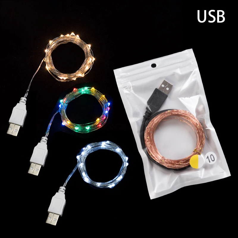 Fio de cobre lâmpada string flash iluminação enfeites da árvore de natal 10m 20m colorido quente 3000k com cabo usb