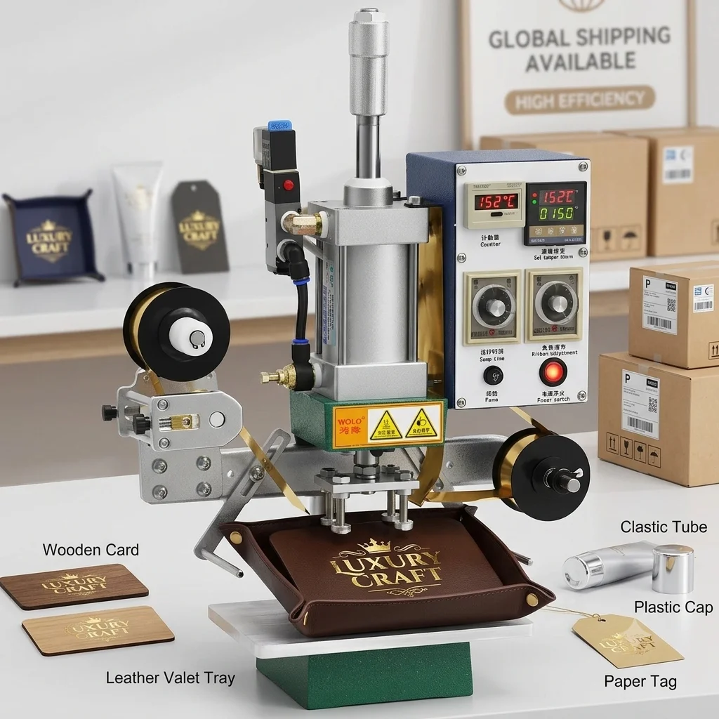 220V 500W Professional Pneumatic Hot Foil Stamping Press Machine for PU Leather Branding, Wood Logo, Name Card Imprinter