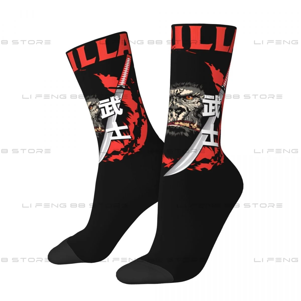 Gorilla Face Gorilla Samurai Japanese Men Women Socks Windproof Novelty Spring Summer Autumn Winter Stockings Gift