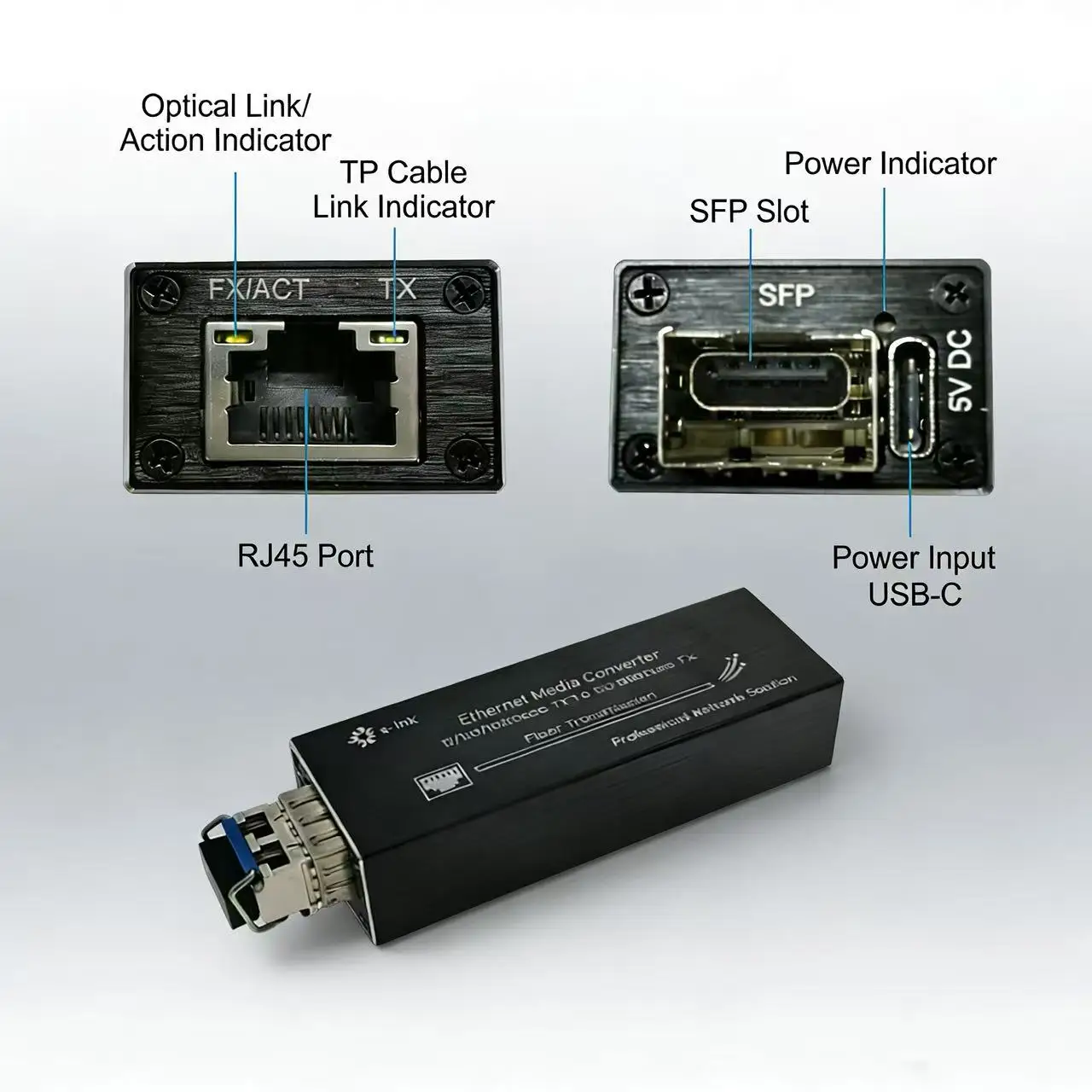 Mini 10/100/1000BASE-T to 100/1000BASE-X SFP Media Converter