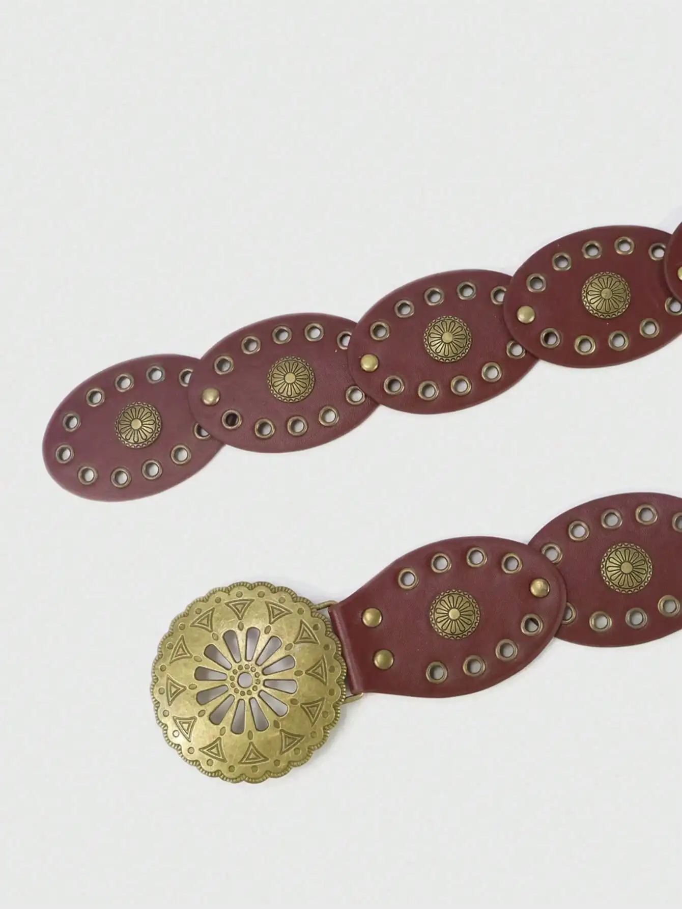 Ladies Bohemian Western Cowboy Punk Style Belt Fashion Accessory Hollow out Flower Buckle Oval Splicing Design