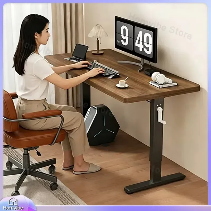 Modern Adjustable Standing Desk for Home Office Computer Desk with Manual Height Adjustment Movable Pulley Ergonomic