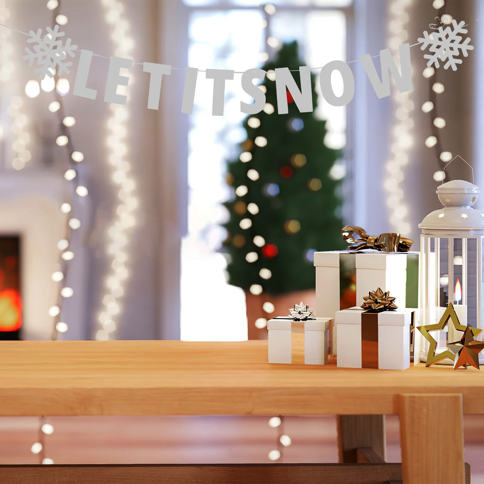 Glittery Let It Snow Banner Snowflake Garland Winter Decorations Door Classroom Party Holiday Celebrations Xmas Favor