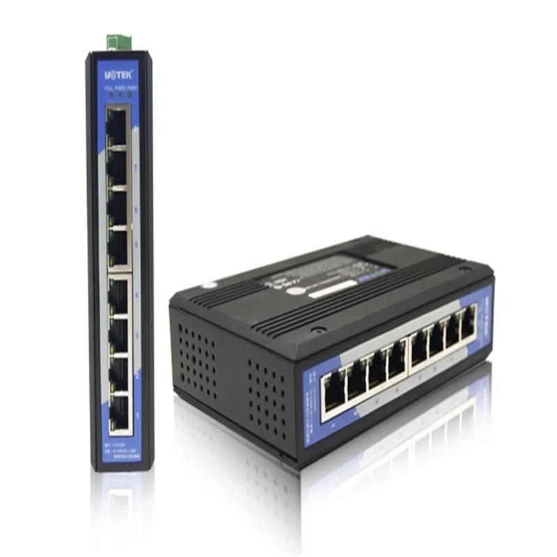 UT-6408 8 พอร์ตเกรดอุตสาหกรรม non-managed Ethernet switch 10/100Mbps auto negotiation full duplex half duplex Auto MDI/MDI-X