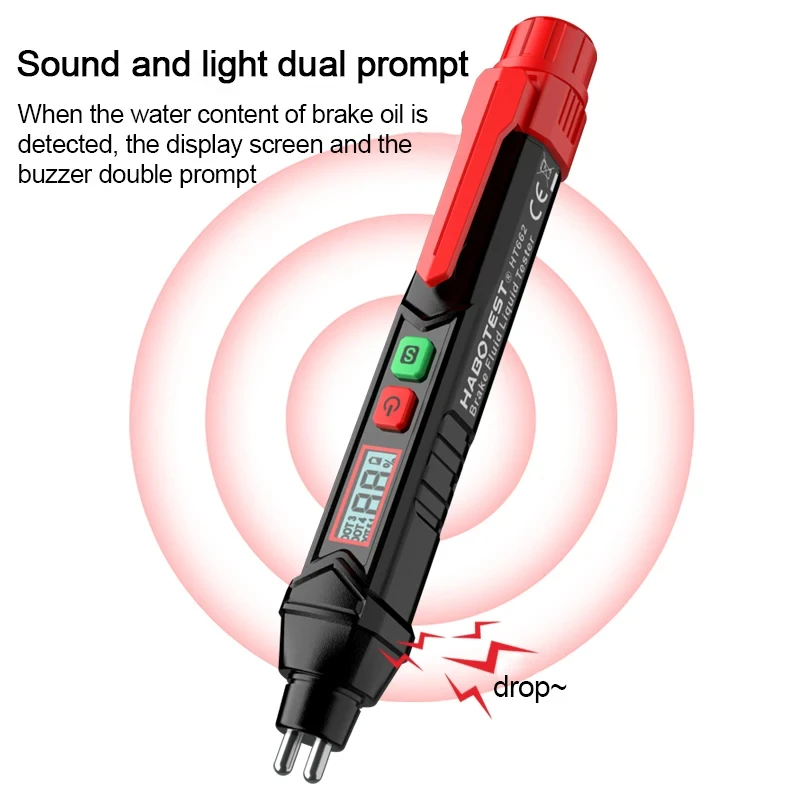 Car Brake Fluid Moisture Meter Liquid Oil Tester Analyzer For DOT3/DOT4/DOT5.1 Brake Oil Quality Check Pen Sound Light Alarm