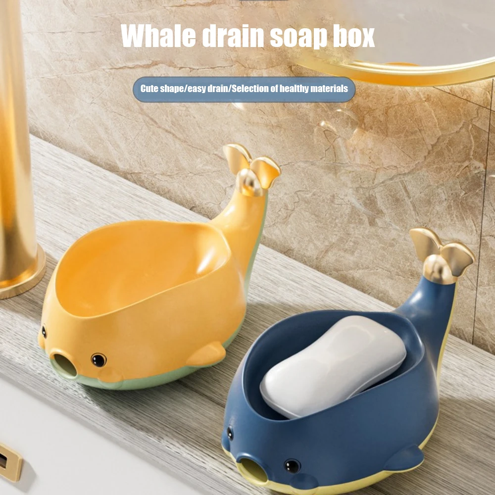 One Whale soap box - Whale Soap box with thick drain soap shelf Large household bathroom cute soap box