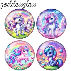 Cute Unicorn Rainbow colorful unicorn magic 10pcs  12mm/18mm/20mm/25mm Round photo glass cabochon demo flat back Making findings