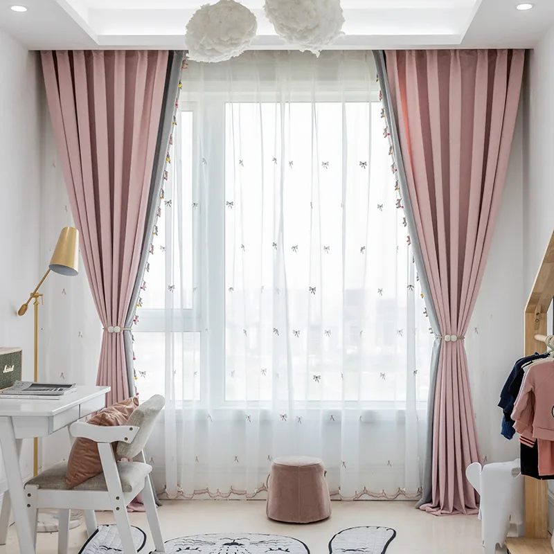 Corduroy Pony Curtains for Living Dining Room Bedroom Pink Gray Thick Cartoon Children's Room Simple Window Curtain Room Decor