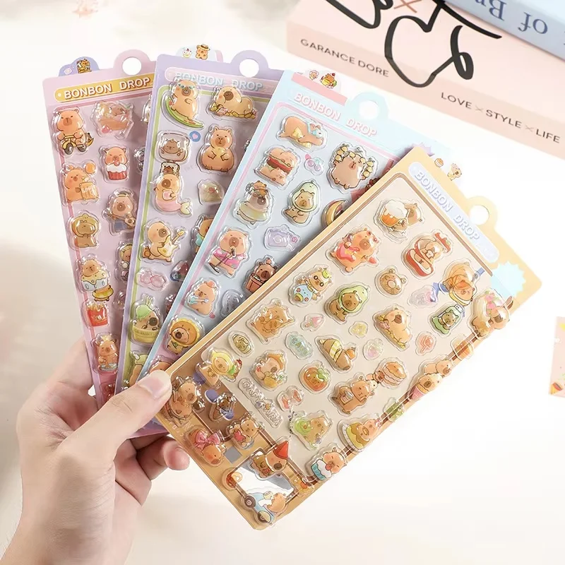 Naklejki 3D z efektem relife z kapibarą, urocze kreskówkowe zwierzątka, dekoracja, gąbka, dostępne od ręki, zabawki dla dzieci i hobby, kolekcja figurek akcji.