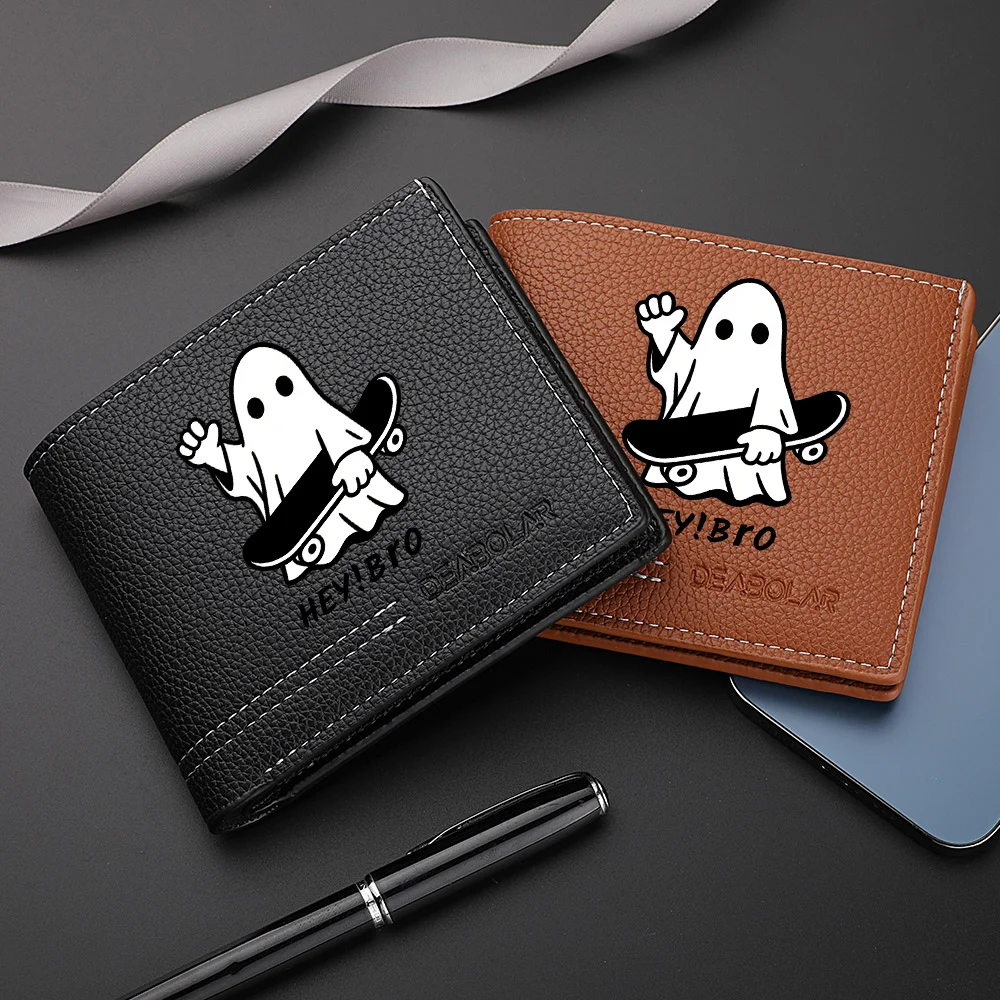 1Pc Men's Ghost Skateboard Print Credit Card Wallet - Multifunctional Large Capacity Coin Purse - Convenient for Carrying Id Cards, Driver's Licenses, Credit Cards, Suitable for Daily Use and as a Gift