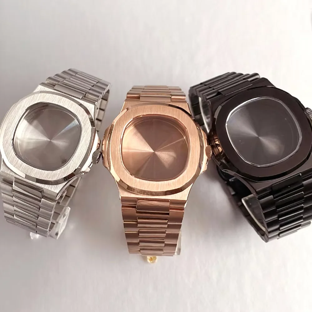 40mm Rose Gold Black Silver Steel Square Watch Case Sapphire 10ATM Dive Case Fit NH35 NH36 PT5000 SW200 Miyota 8215 Glass Back
