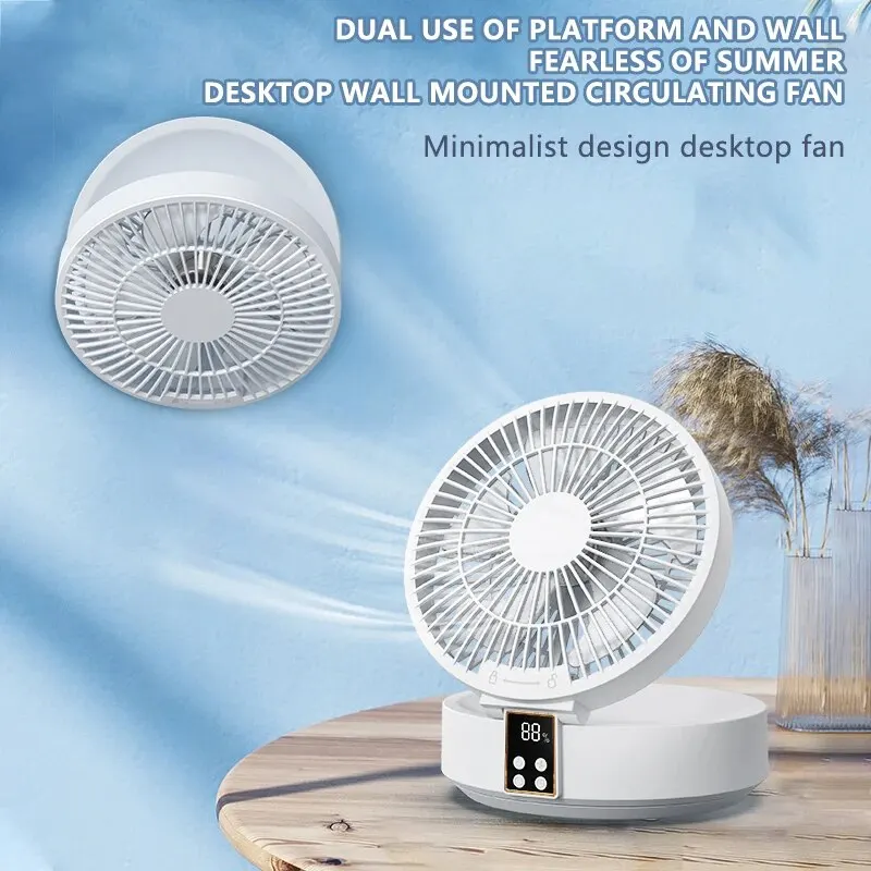 JS101 New Silent Digital Display Folding Fan Usb Charging Perforation-free Wall Mount Multi-function Mini Fan Large Capacity