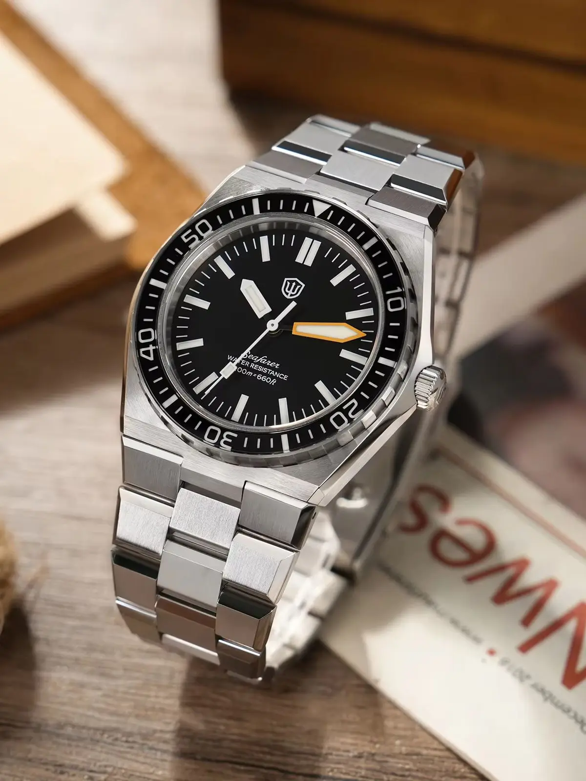 Watchdives WD0017 41 mm Quarz-Taucheruhr, Saphirglas, 200 m wasserdicht, Ronda 515/VH31 Sweep Second BGW9 Lume Edelstahl