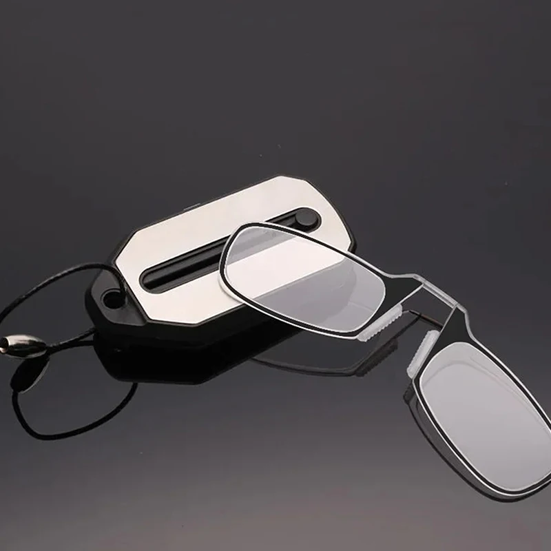 Tragbare faltbare Lesebrille, ohne Rahmen, beinloses Design mit Nasenklammer und Schlüsselanhängerhalter, Reisebrille