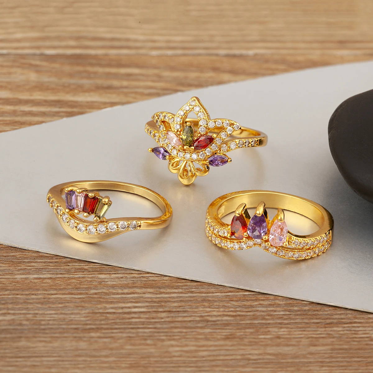 AIBEF Superior Flowers Zircon Rings 3 Style Exquisite Crown Crystal Copper Jewelry Accessories Engagement Ring For Women Party