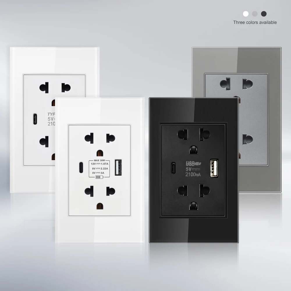 

Настенные розетки VISWE, тайский стандарт, с USB Type-C, 118*72 мм, панель из закаленного стекла, двойная тайская вилка с Usb-портами