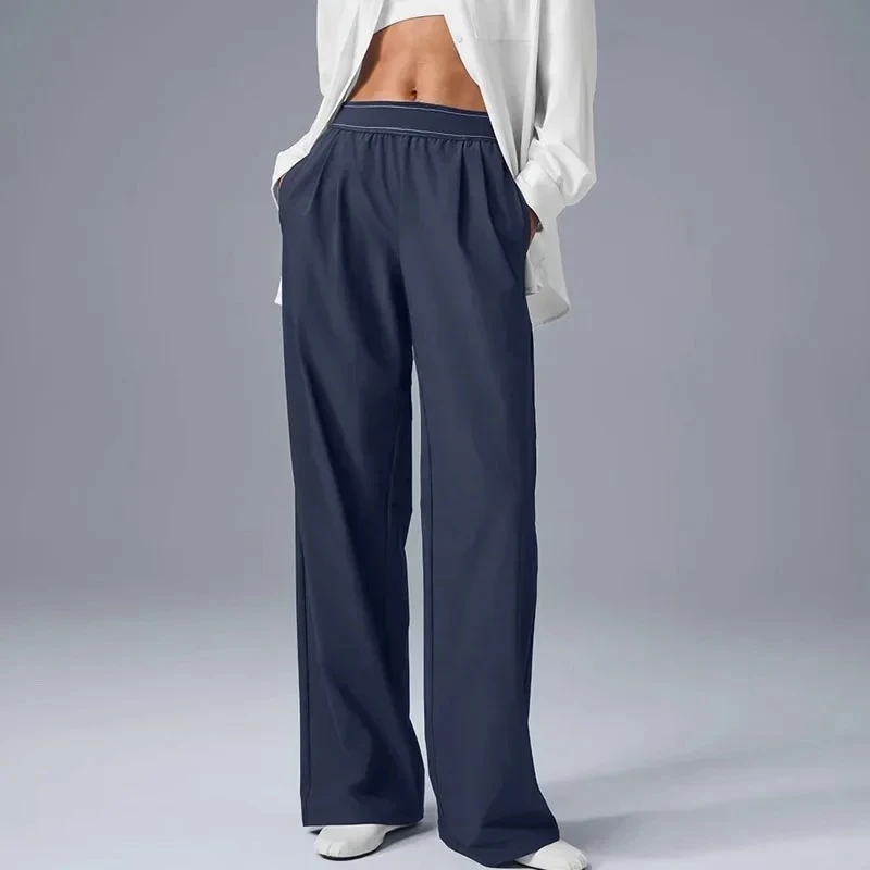 الأزرق الداكن دعوى بانت عالية الخصر واسعة الساق بانت تانك القمم المرأة قطعتين مجموعة موضة مريحة فضفاضة الرياضة اليوغا بانت 2025 #4