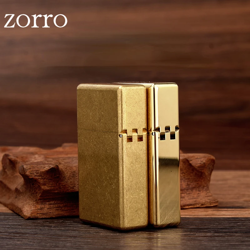 ZORRO Genuine Titanium 538 Narrow Machine Small Square Head Thickened Brass Kerosene Lighter Gadget Smoking Accessories